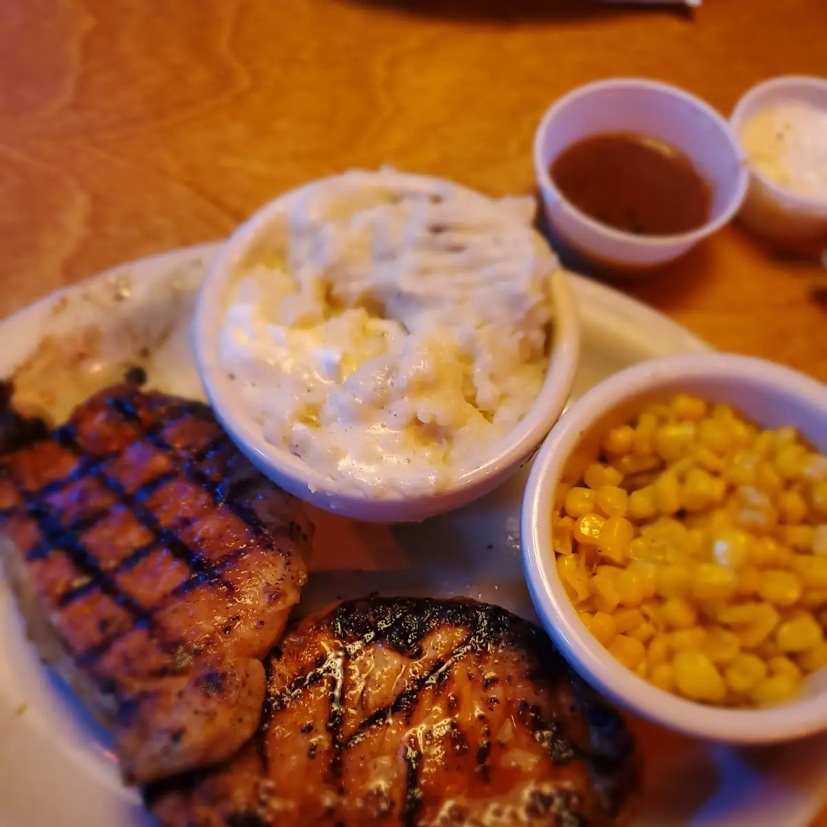 Buttered Corn House Salad Steak Fries