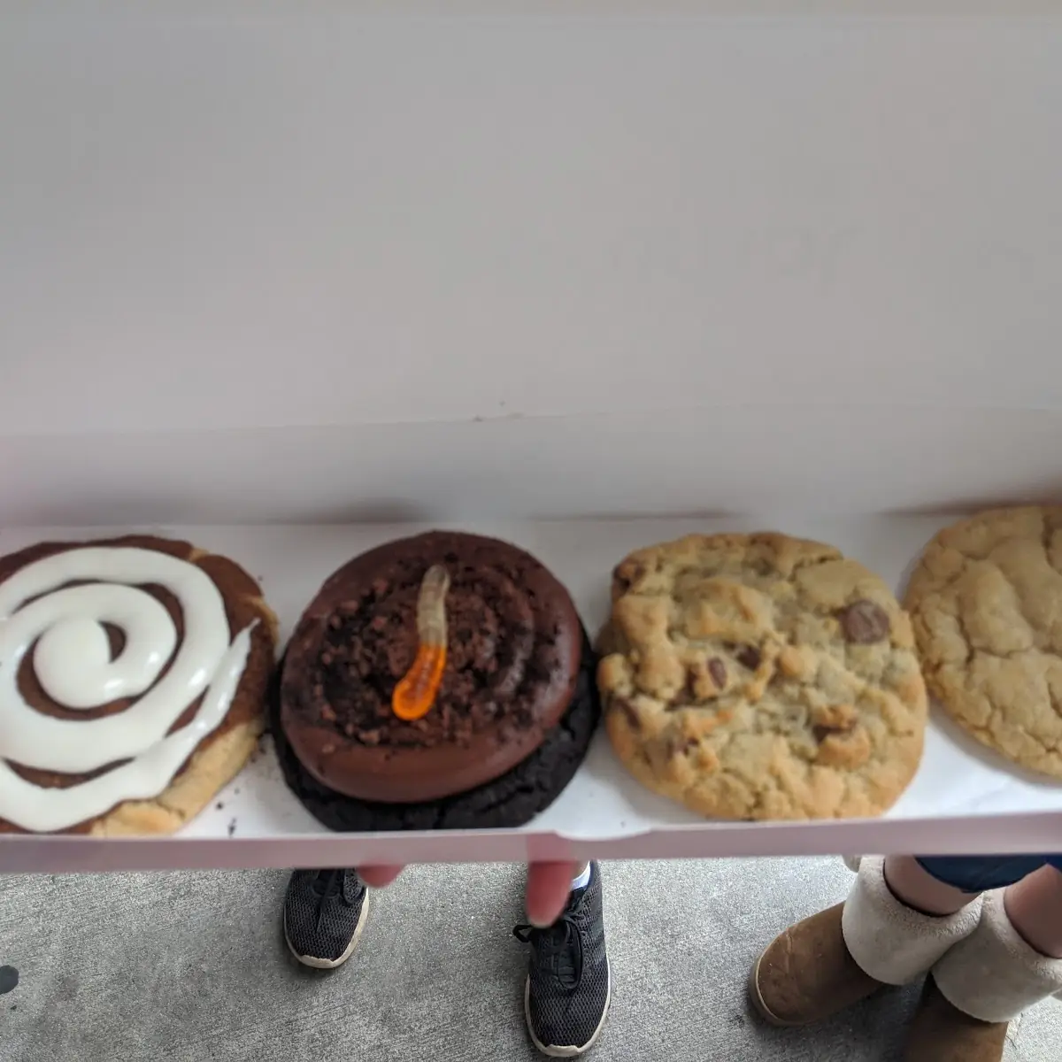 4 Cookie Box Cinnamon Roll Dirt Cake Chocolate Chip Peanut Butter