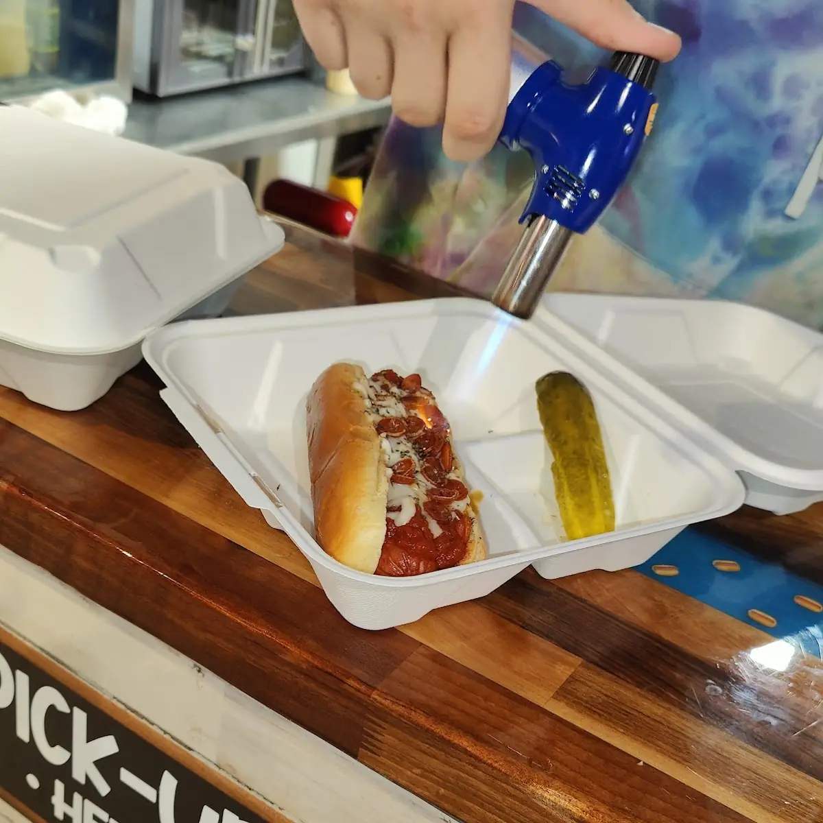 Torching the Pizza Hot Dog
