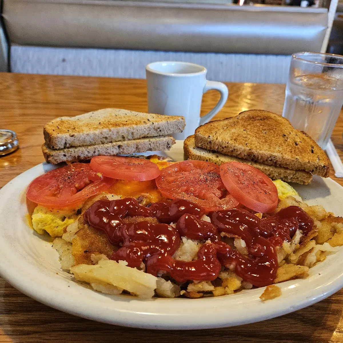 All Meat Lovers Omelette with Added Sliced Tomatoes