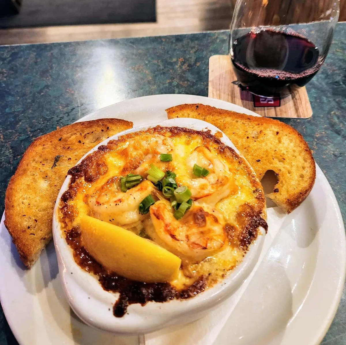 Baked Wild Prawns & Garlic Toast, The Monkey Tree Pub