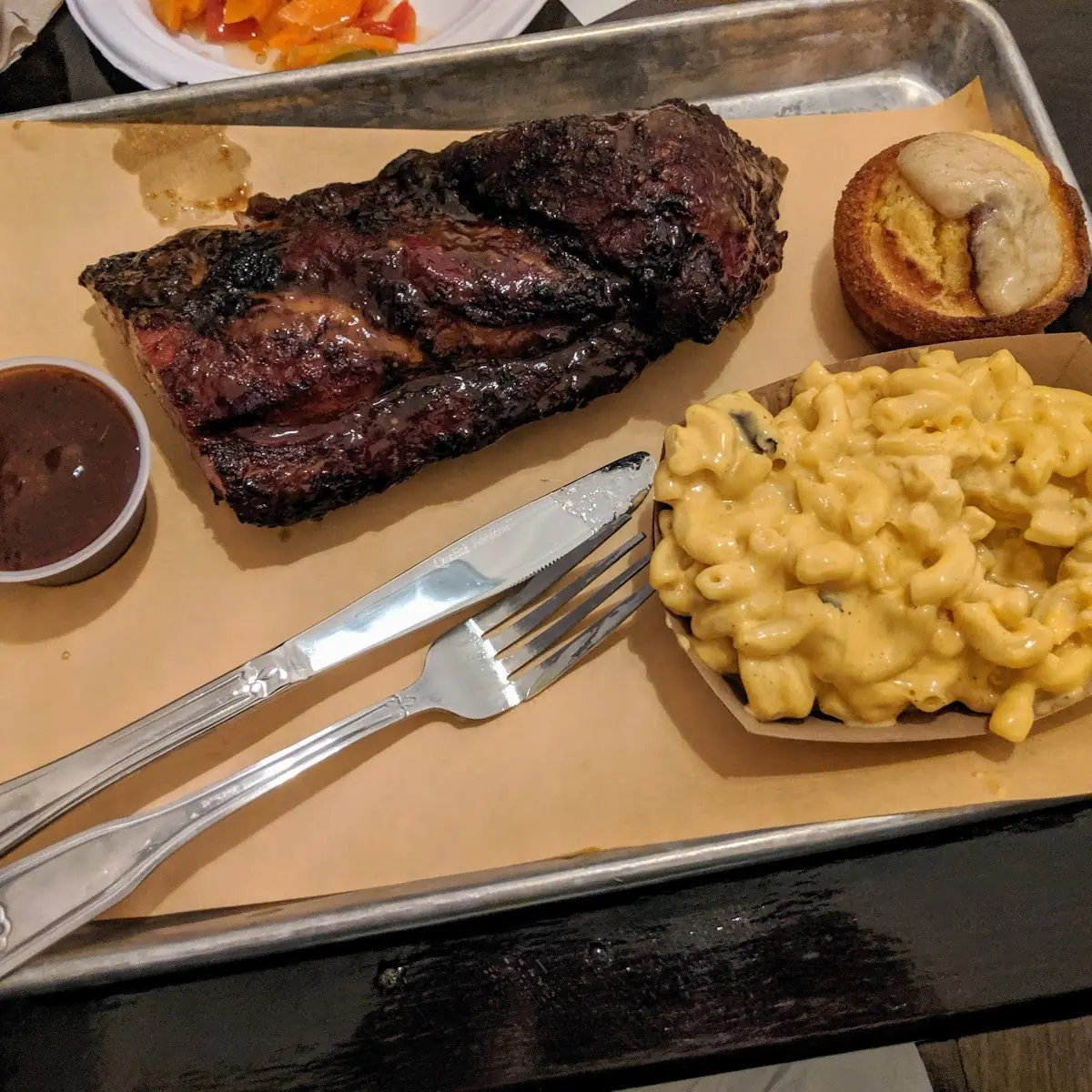 Half Rack Ribs Mac N Cheese and Corn Bread