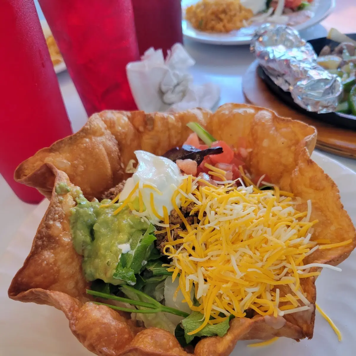Taco Salad with Queso and Grilled Onions
