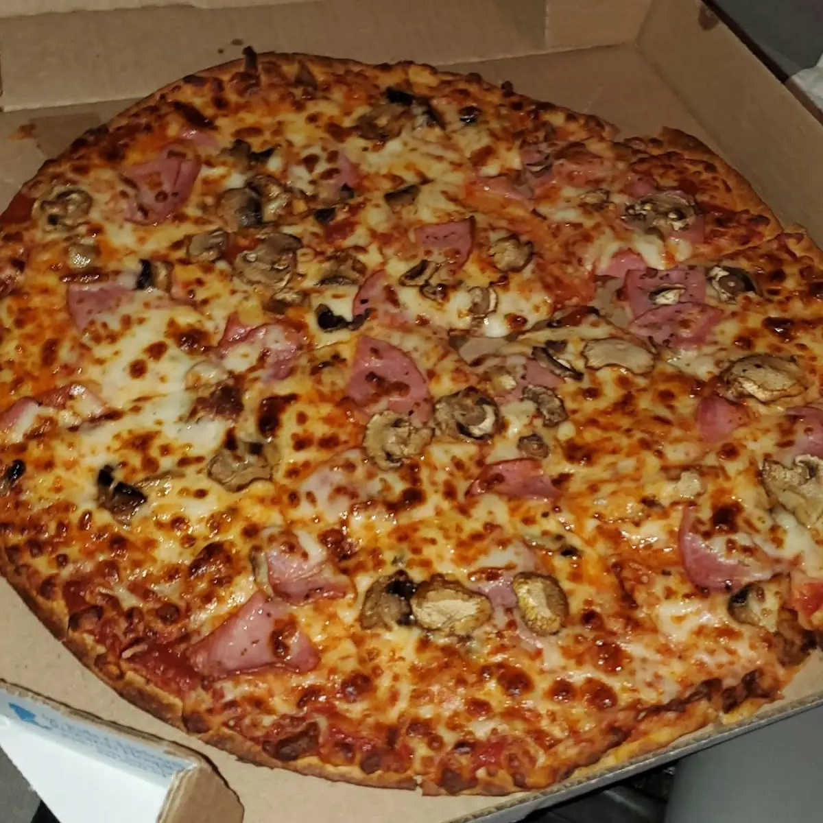 Large Ham and Mushroom w Extra Cheese Pizza-Thin Crust