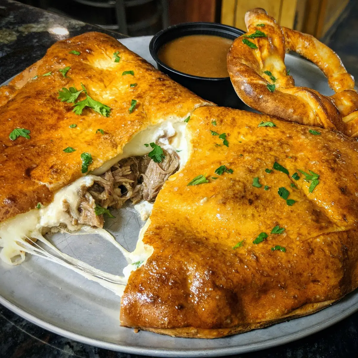 Pulled Pork Pretzel Calzone