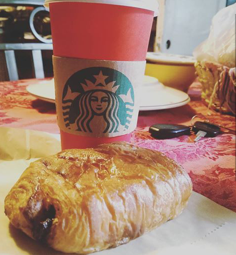 White Chocolate Latte and Chocolate Croissant