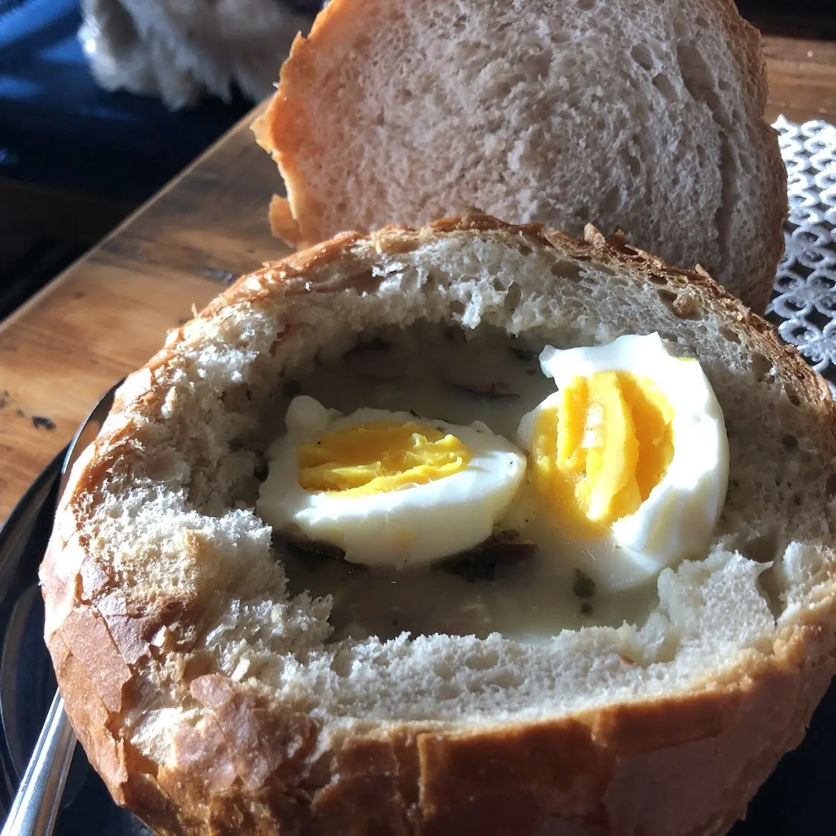 Rye Sour Soup Served in Bread