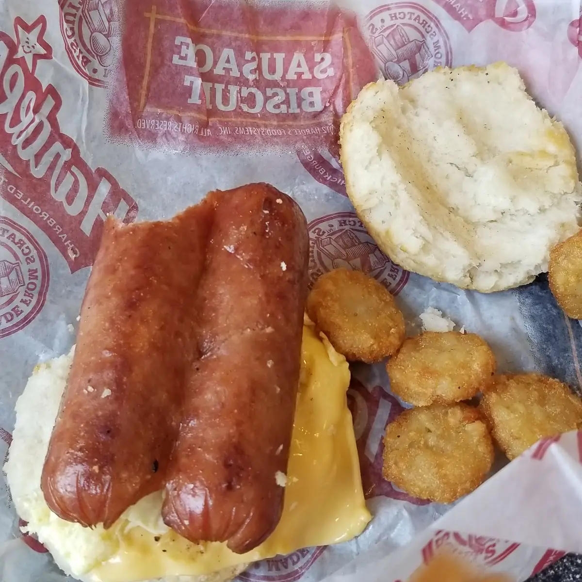 Smoke Sausage Egg and Cheese Biscuit with Hash Rounds