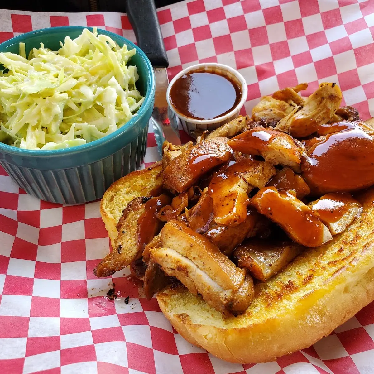 Pulled Chicken Sandwich with Coleslaw Salad