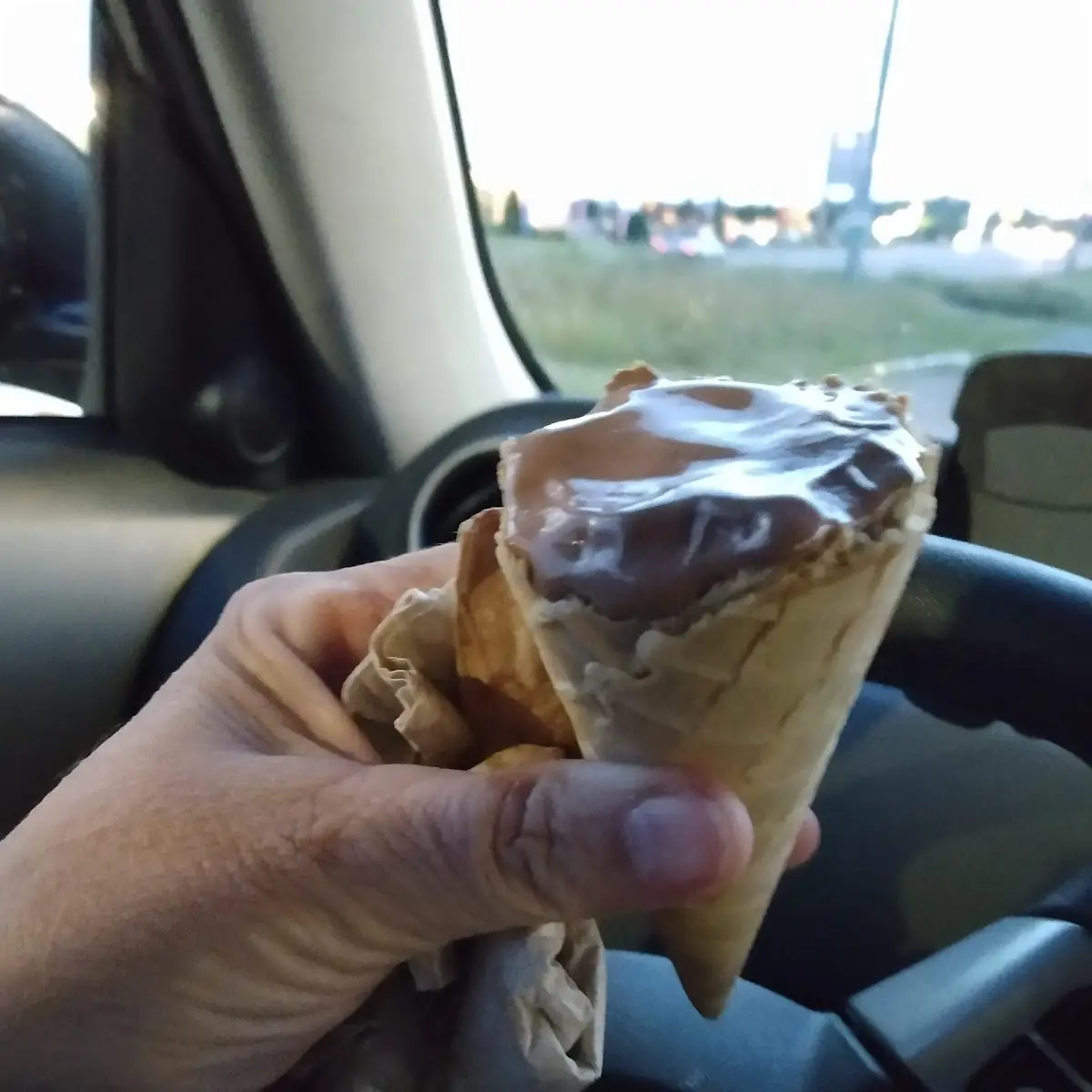 Frozen Custard Half Chocolate Half Vanilla in a Waffle Cone