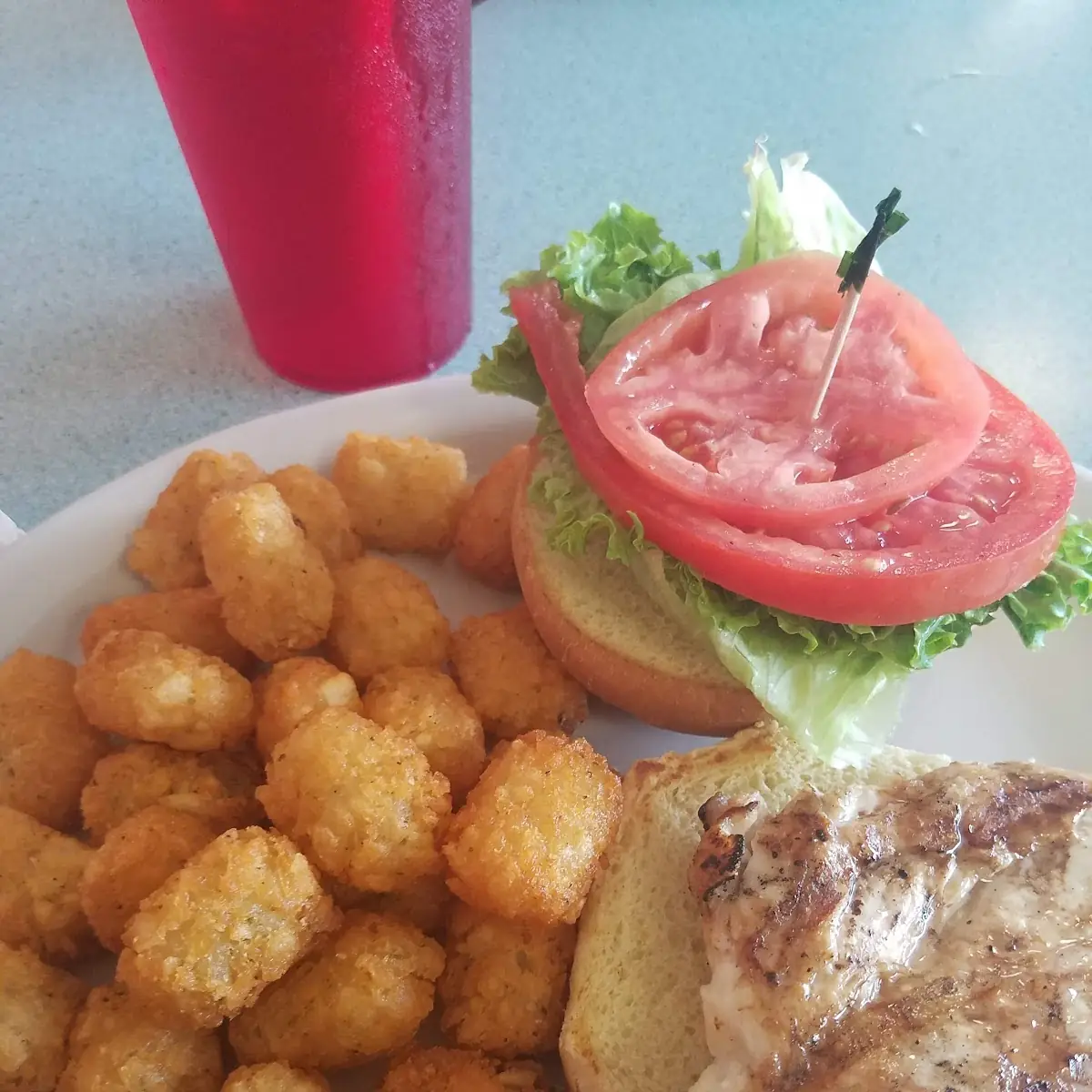 Grilled Chicken Breast Deluxe with Tots
