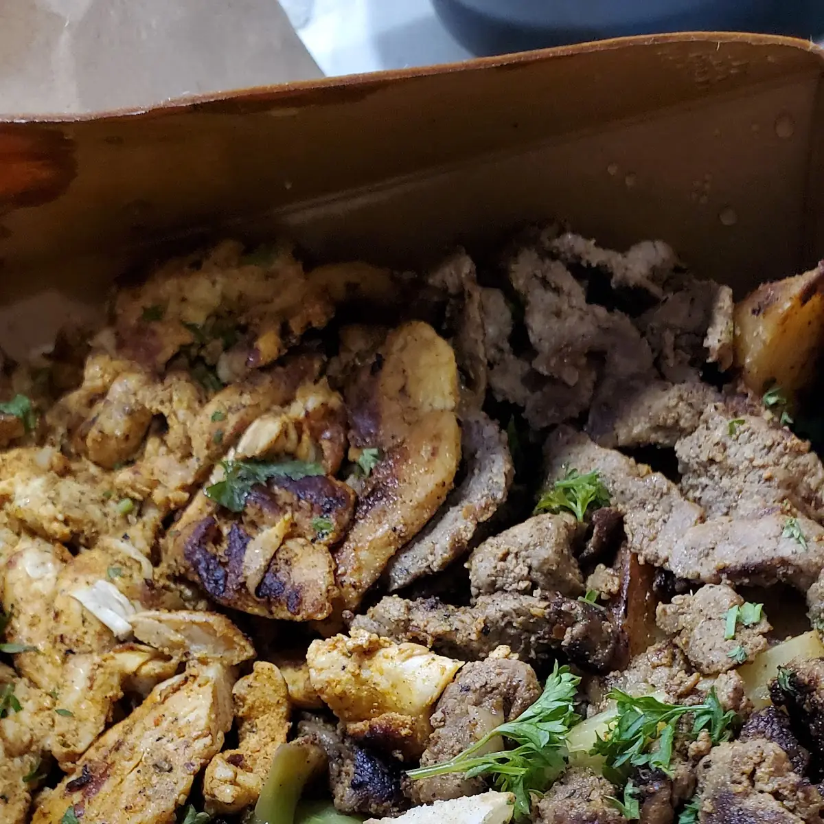 Chicken and Beef Shawarma Platter with Grilled Veggies