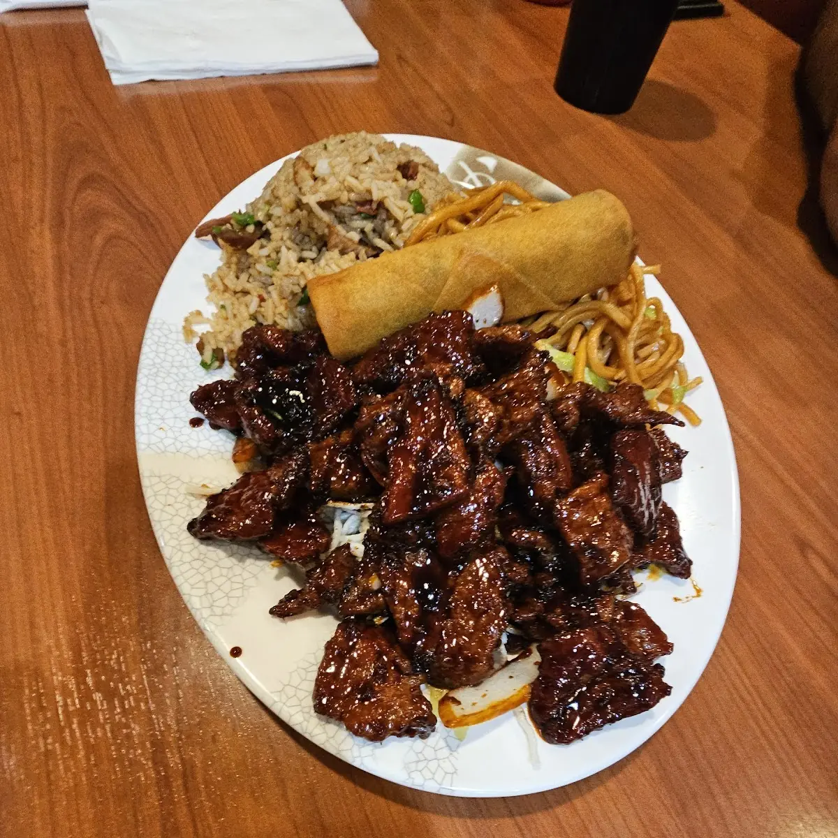 B B Q Pork Egg Roll and Pork Fried Rice