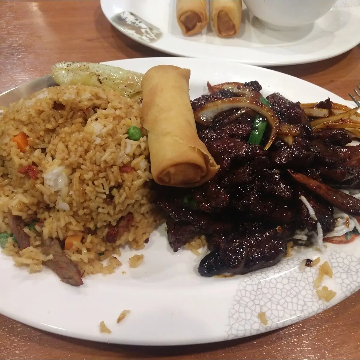 Mongolian Beef Egg Roll & Pork Fried Rice Lunch