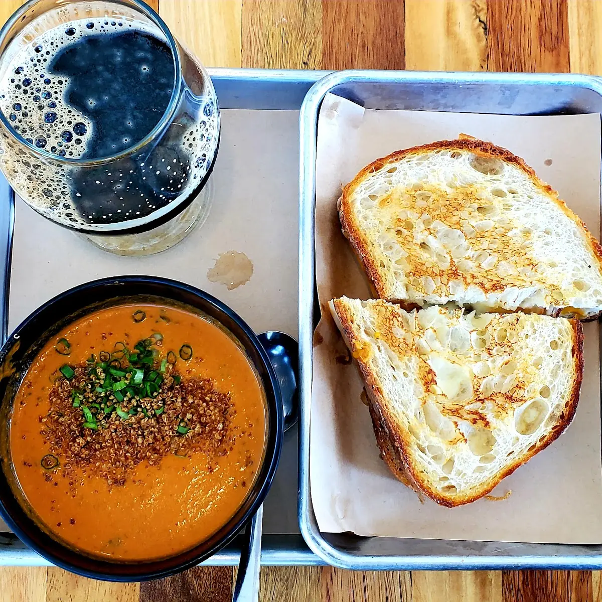 Tomato Bisque Soup Grilled Cheese with Pork Belly
