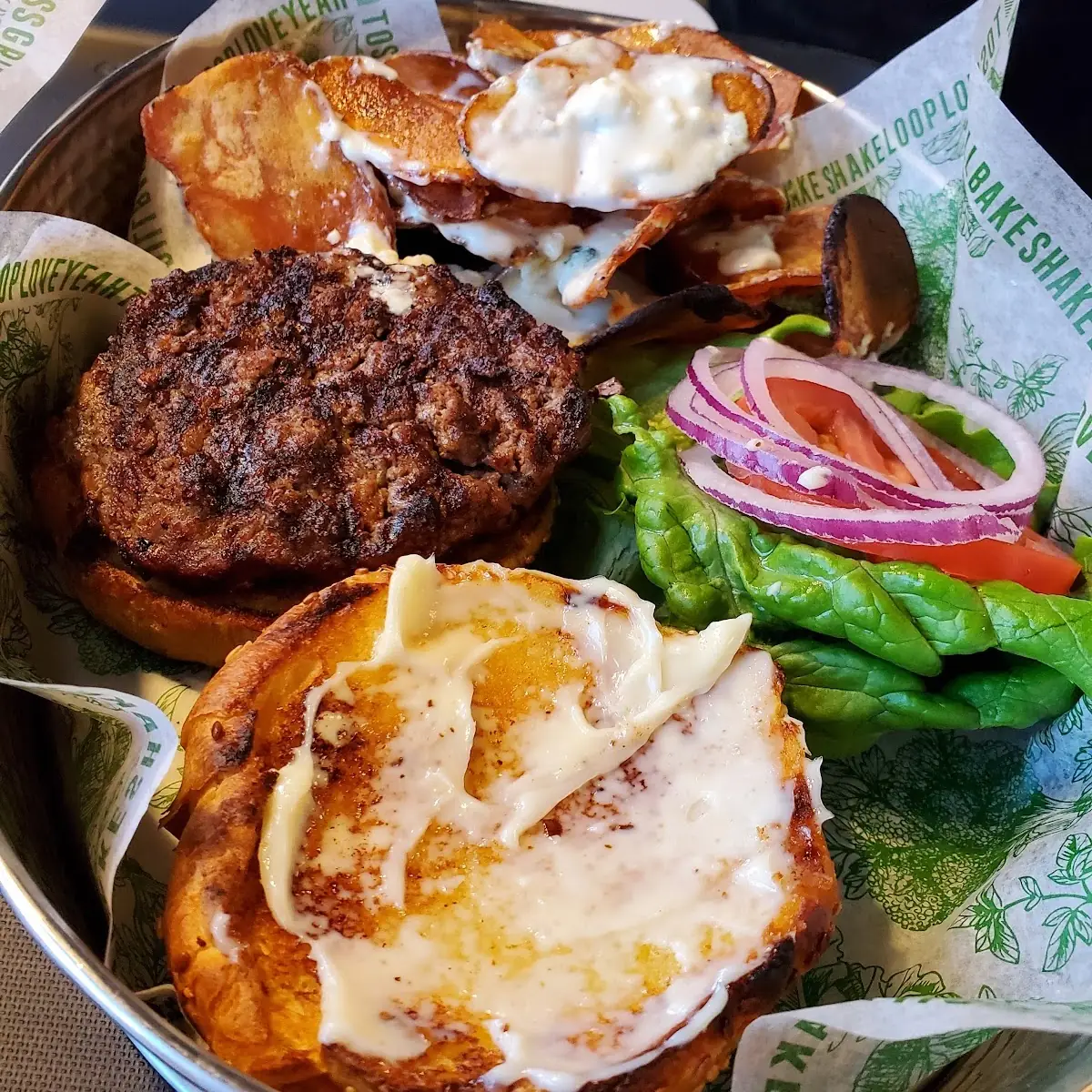 Loop Burger with Warm Blue Cheese Fries