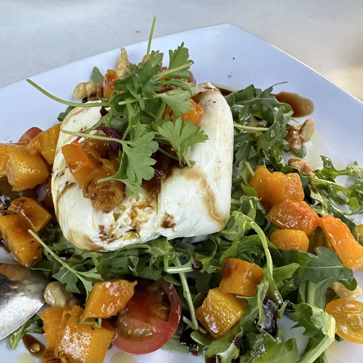 Burrata w Roasted Butternut Squash and Tomatoes