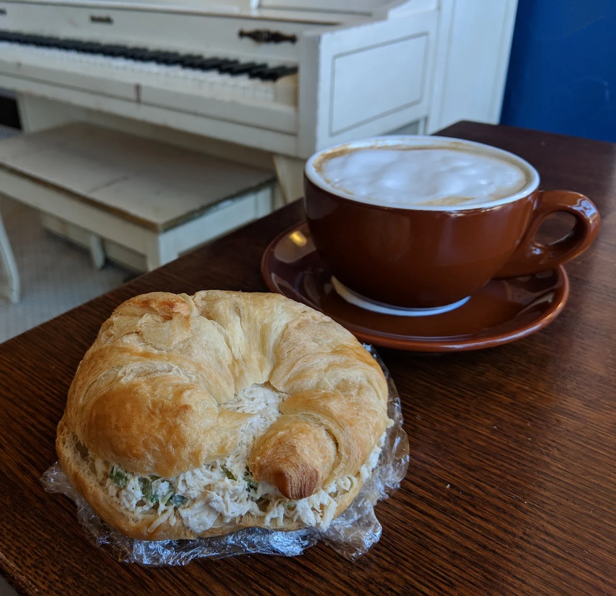 Chicken Salad Croissant and Latte