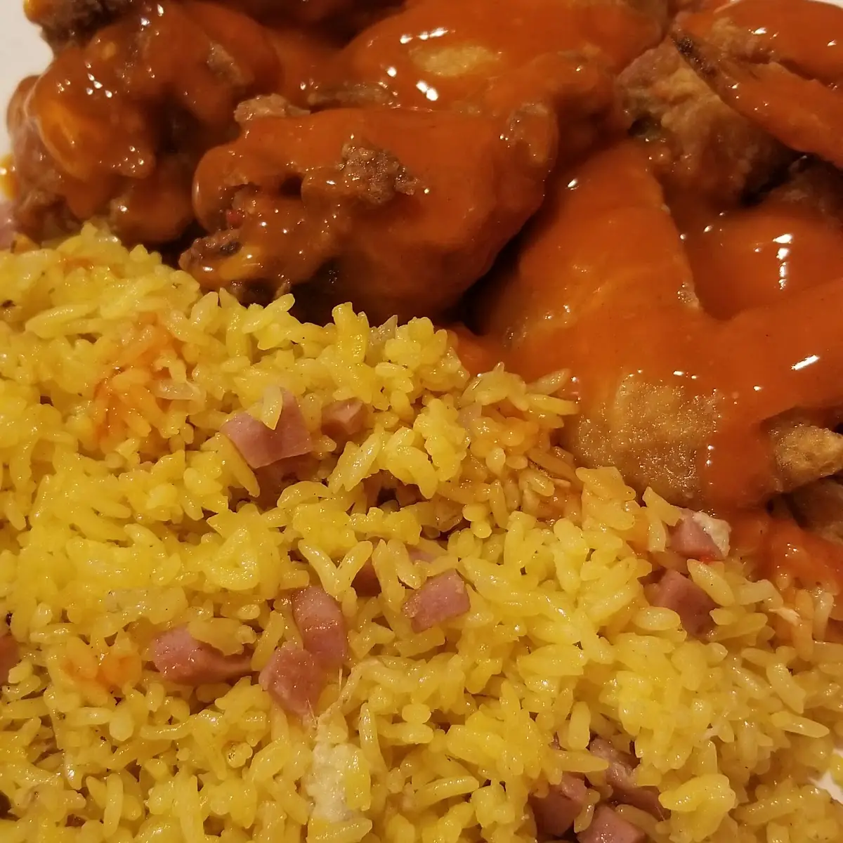 Buffalo Wings with Ham Fried Rice