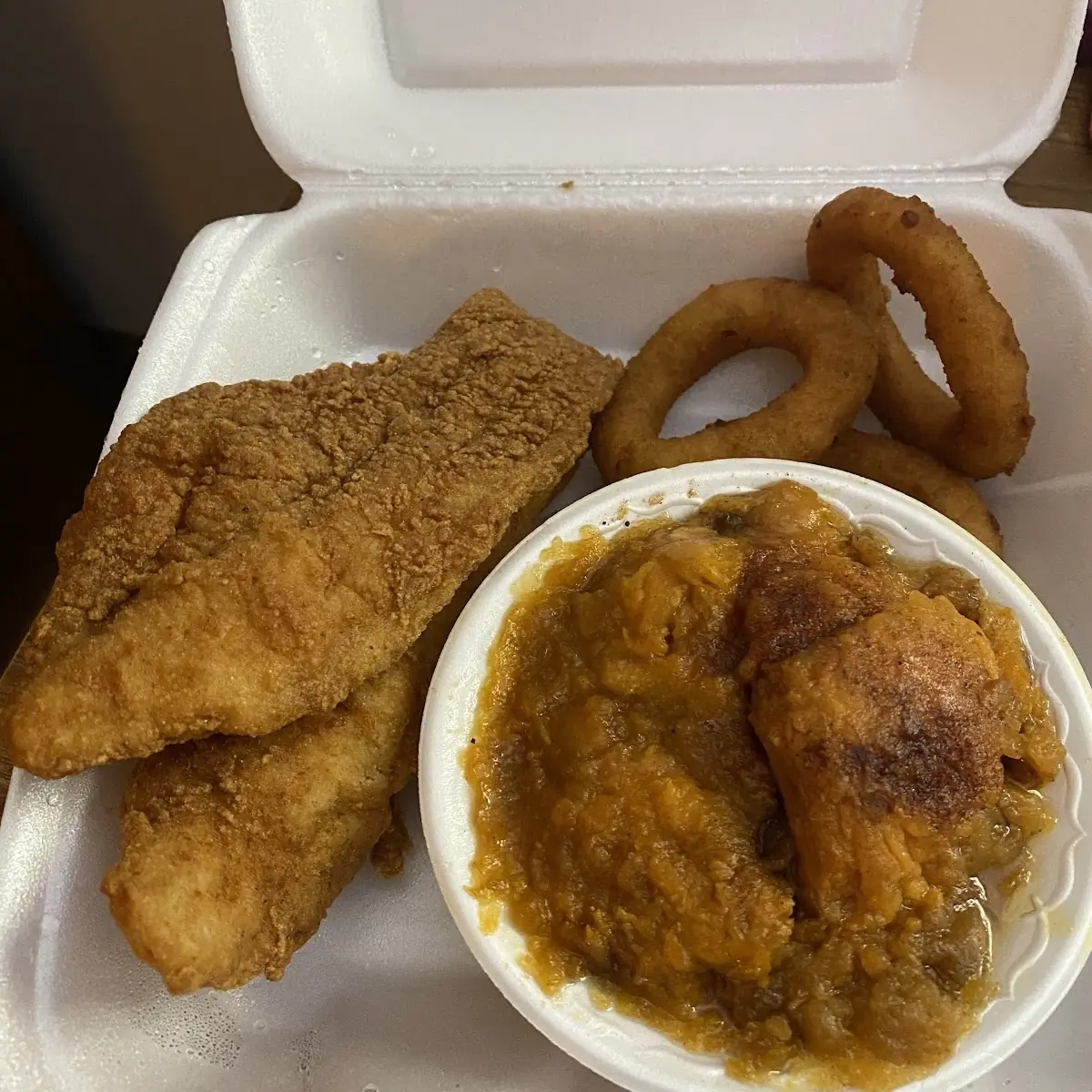 Fried Catfish Sweet Potatoes & Onion Rings