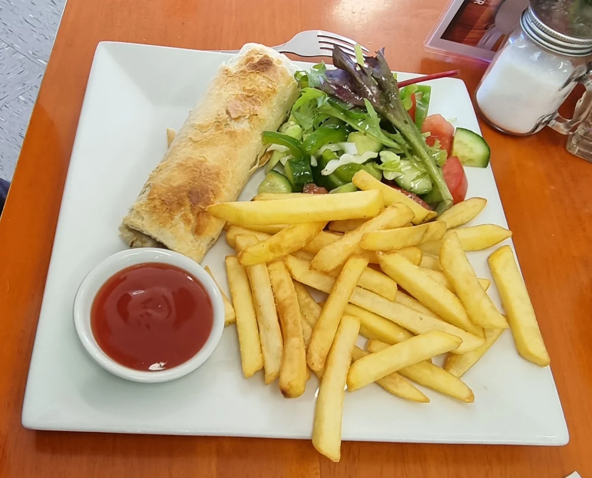 Sausage Roll with Chips and Salad, KT Bee | Queanbeyan Cafe