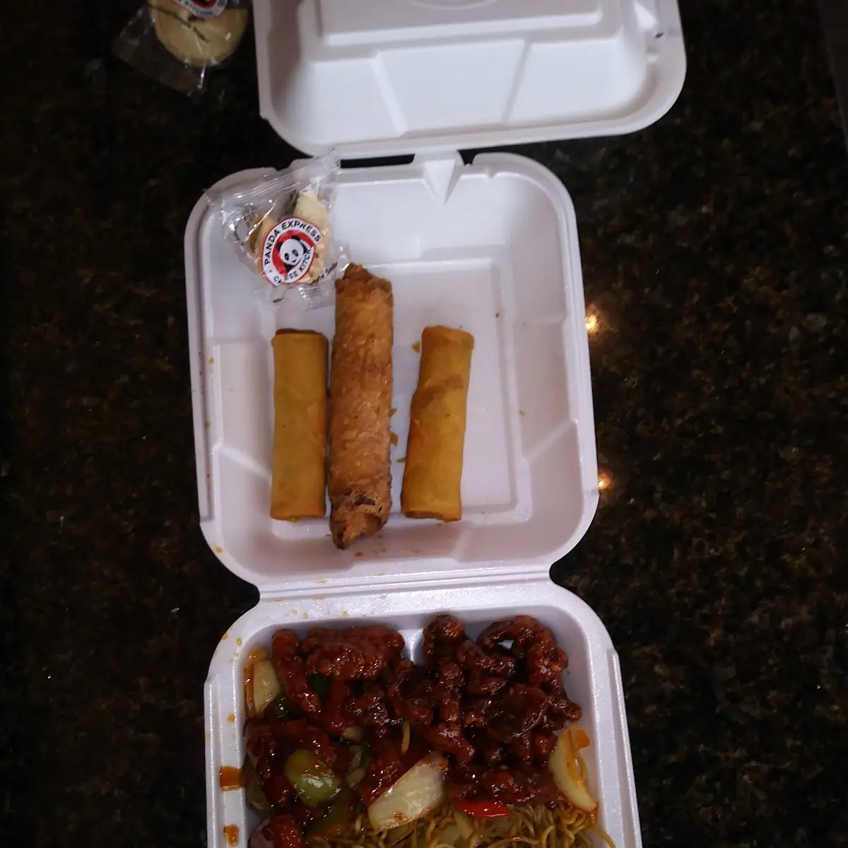 Orange Chicken Beef Broccoli Stem Rice Noodle