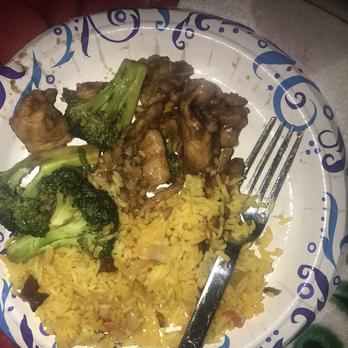 Chicken with Broccoli and Fried Rice Egg Rolls not Shown
