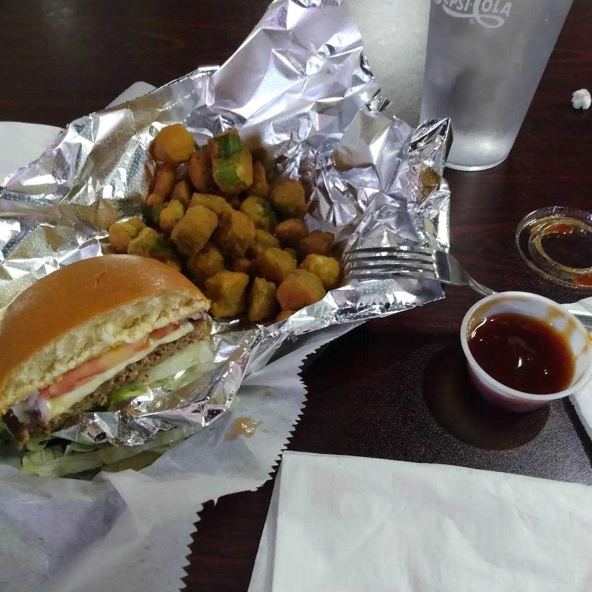 Fried Okra and Cheese Burger