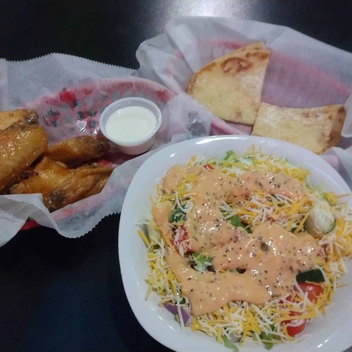 Regular Chicken Wings with a Salad and Pita Bread