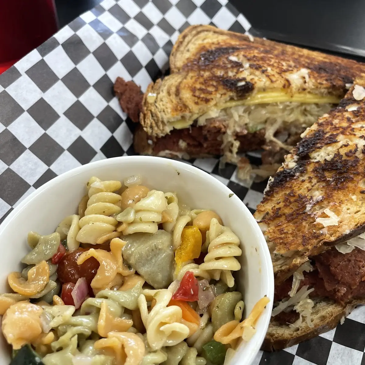 Reuben Sandwich with Pasta Salad