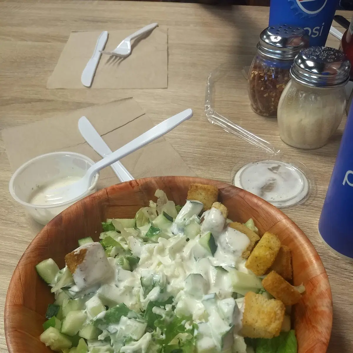 Side Salad w Cucumbers and Ranch Dressing