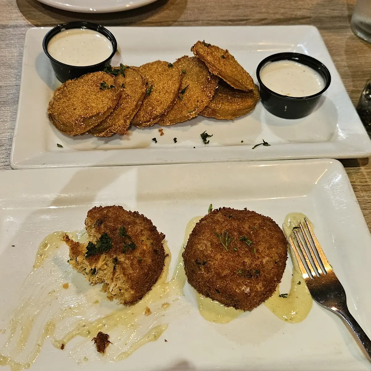 Crab Cake and Fried Pickles