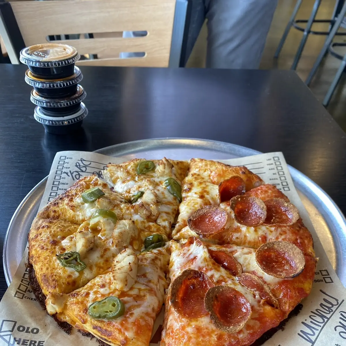Half Buffalo Chicken Half Pepperoni Pan Pizza