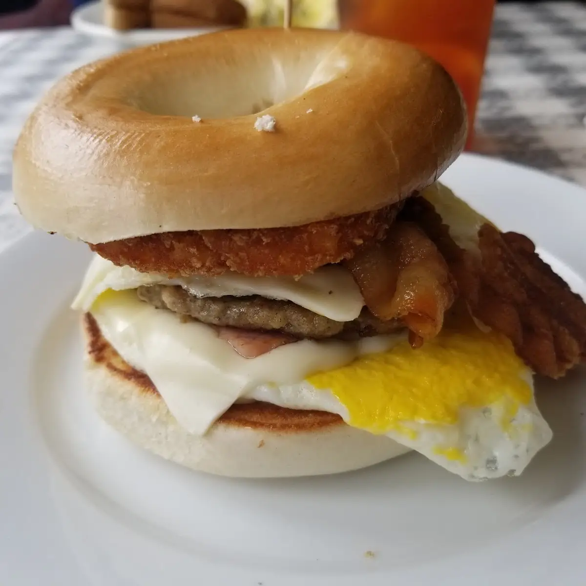 Monster Breakfast Sandwich on a Plain Bagel