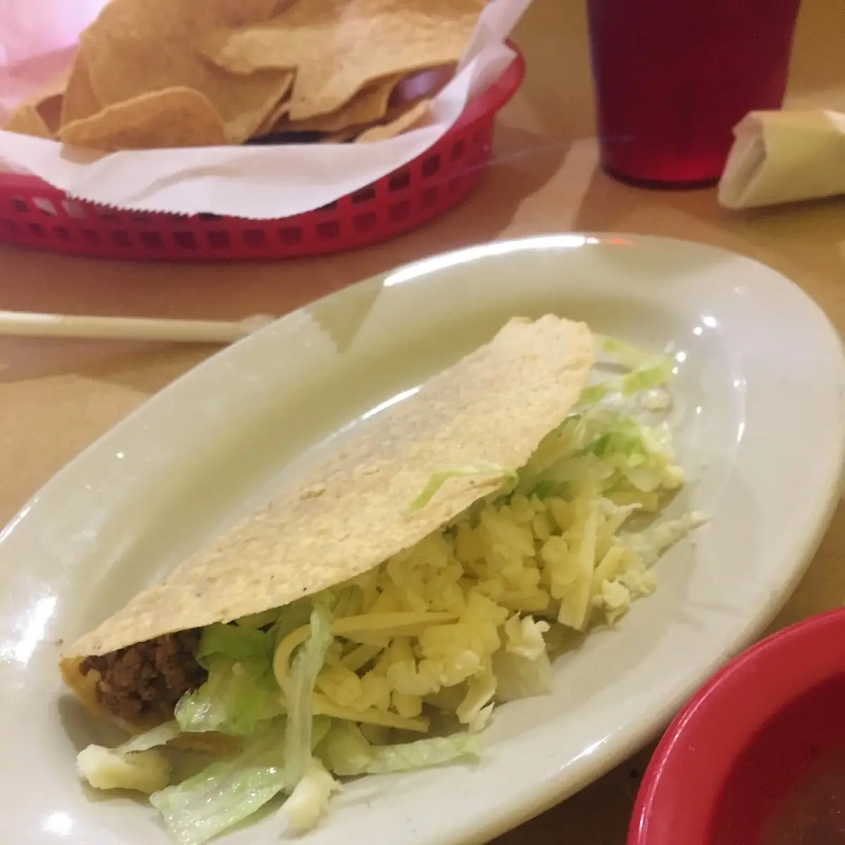 Two Beef Tacos Rice Beans and Salad