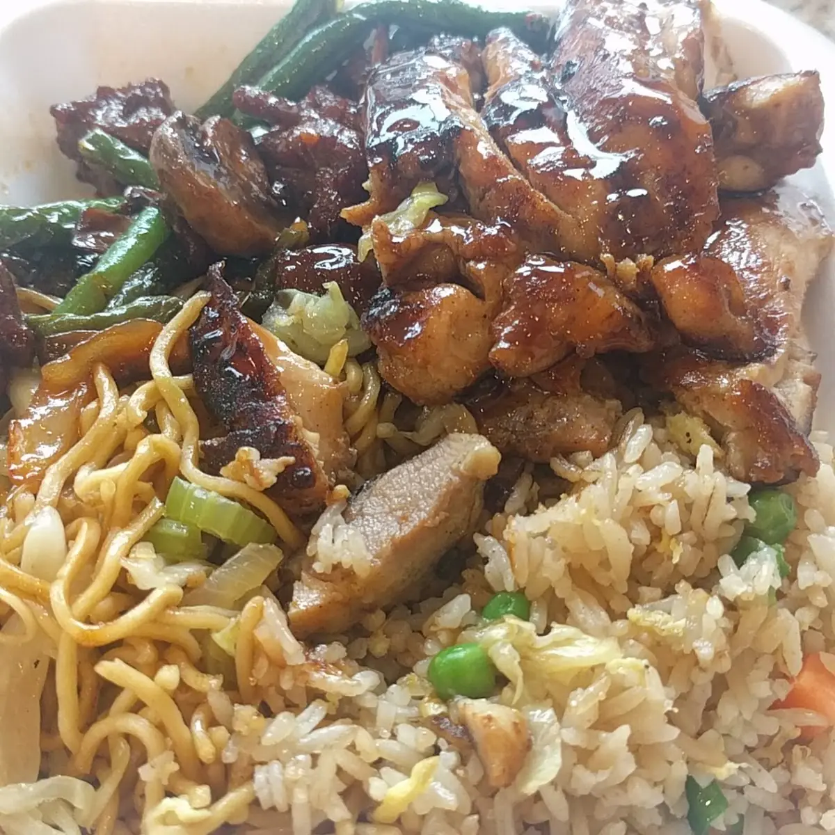Chicken Noodles and Rice Plate