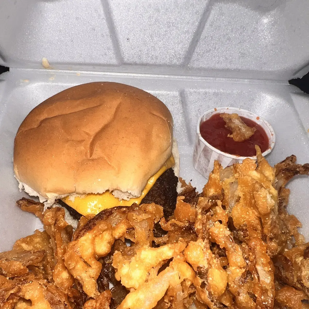 Burger and Onion Rings