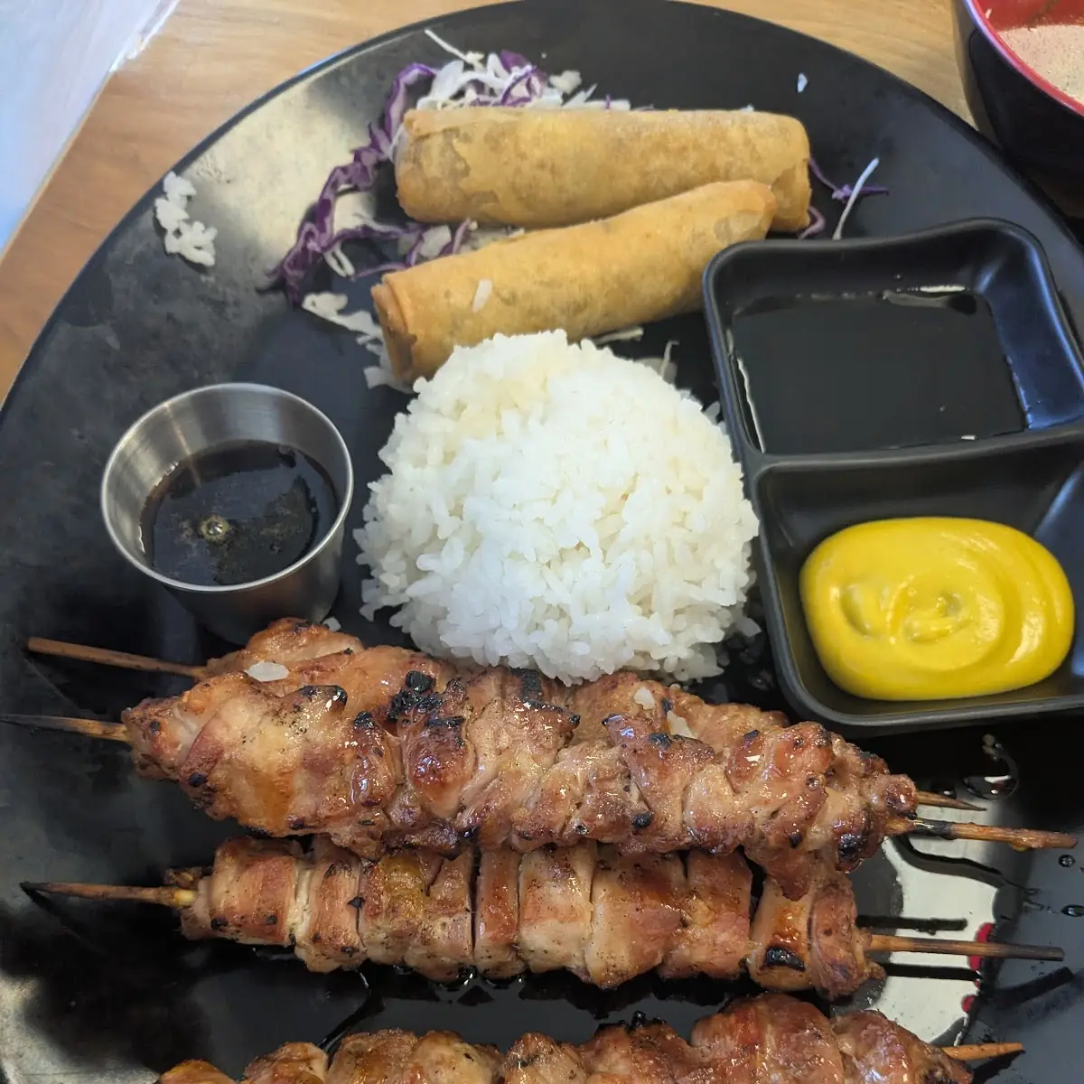 Yakitori and Egg Rolls