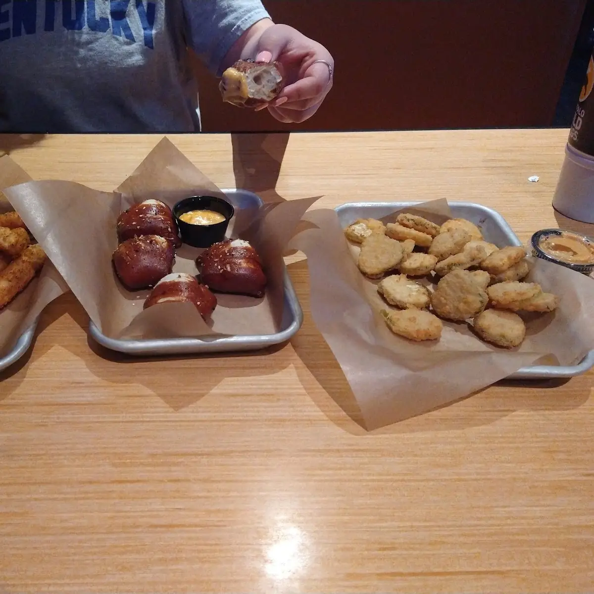 Mozzarella Sticks Pretzel Bites and Fried Pickles