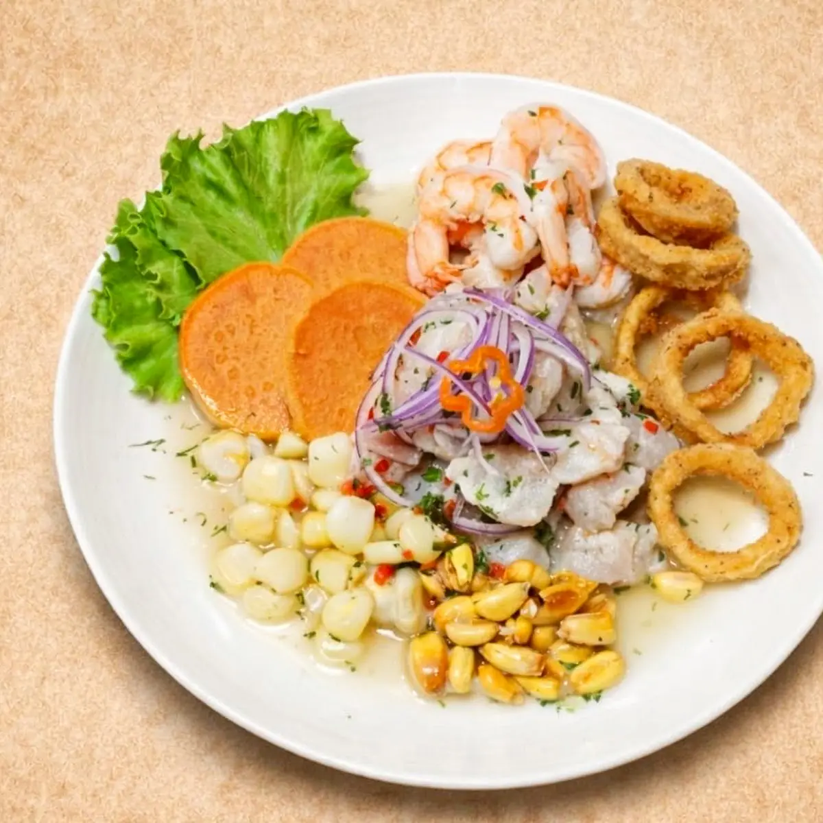 Seafood Ceviche with Fried Calamari