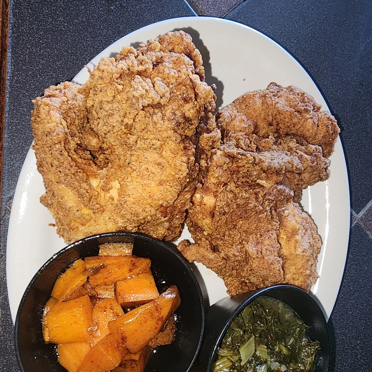 Fried Chicken Yams Collard Greens