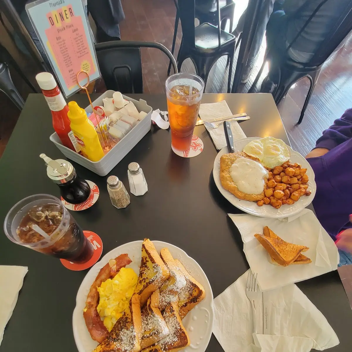 French Toast and Scrambled Eggs and Bacon