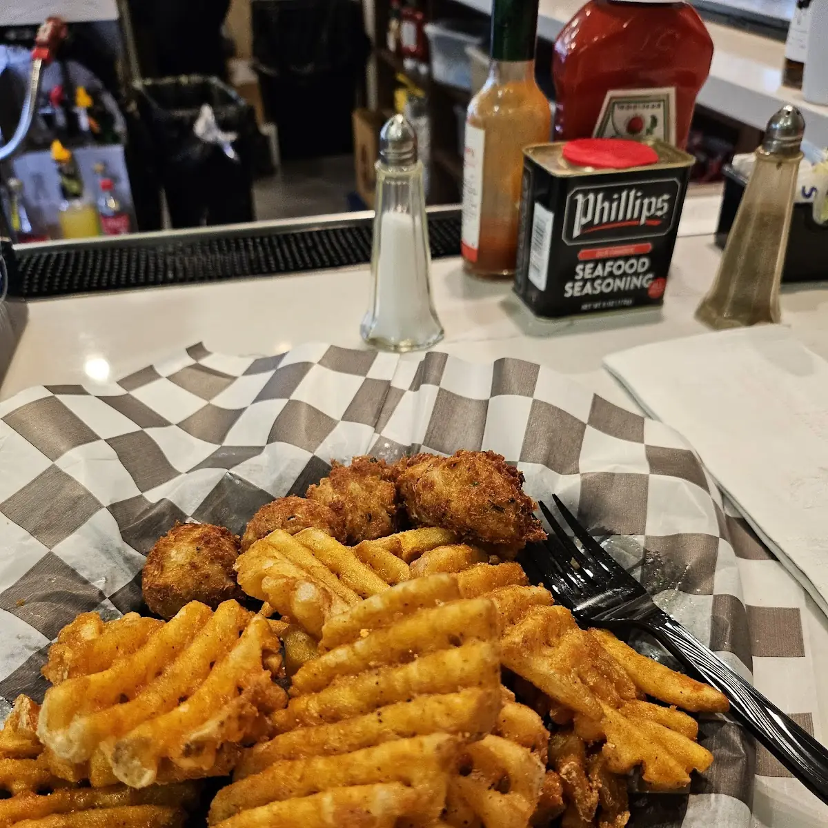Crab Balls and Waffle Fries