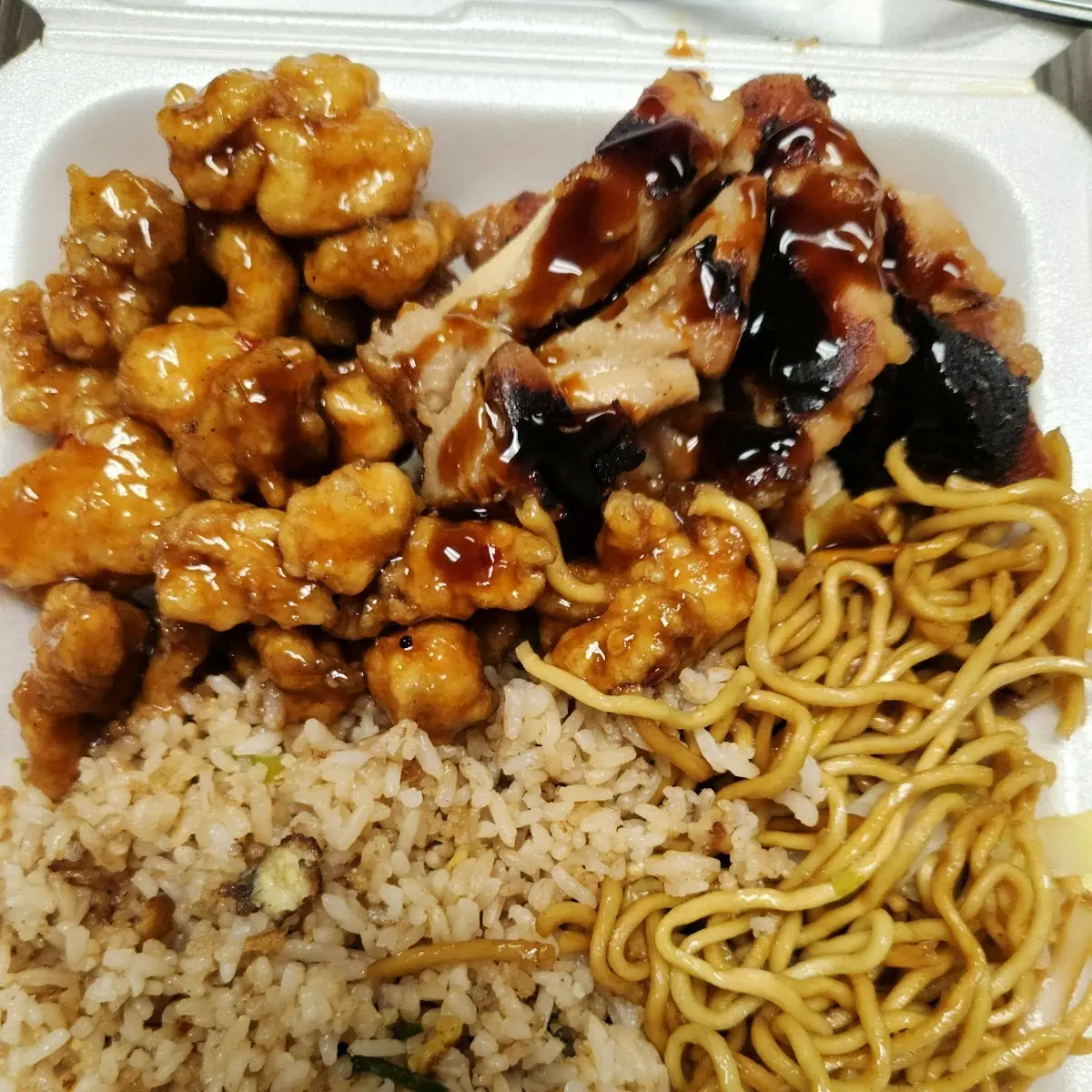 Orange Chicken Chow Mein and Rice