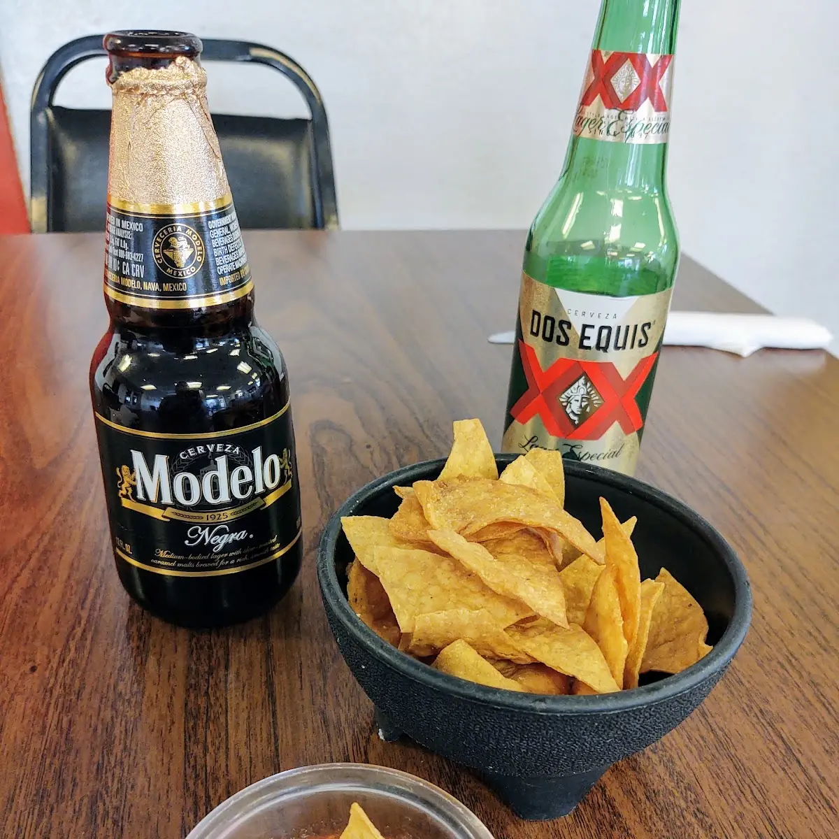 Chips and Salsa Dos Equis and Negro Modelo Especial