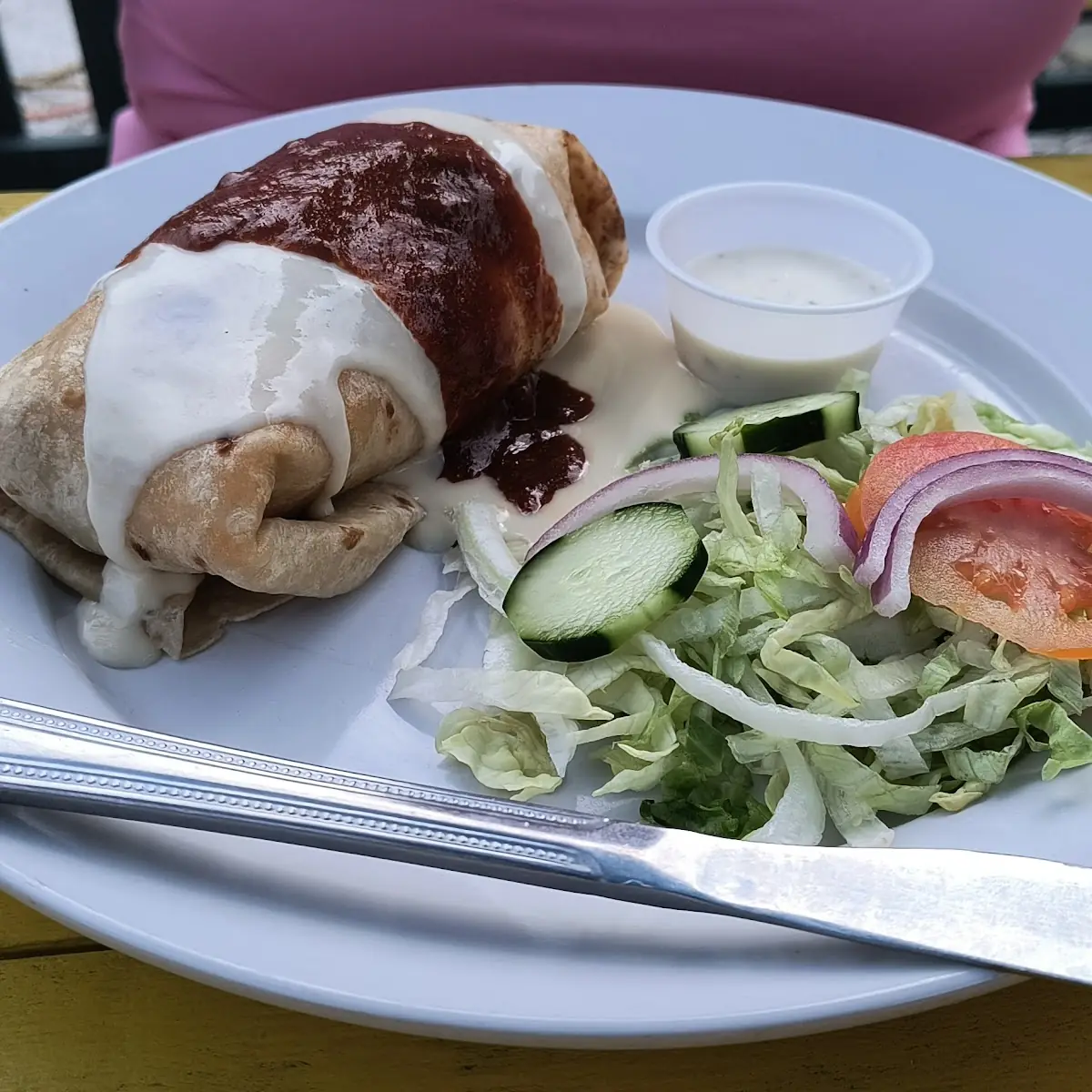 Wet Chicken Burrito with Salad