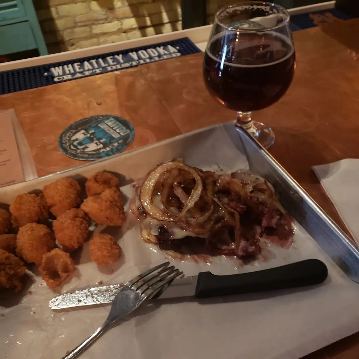 Burger with Grilled Onions & Fried Mushrooms