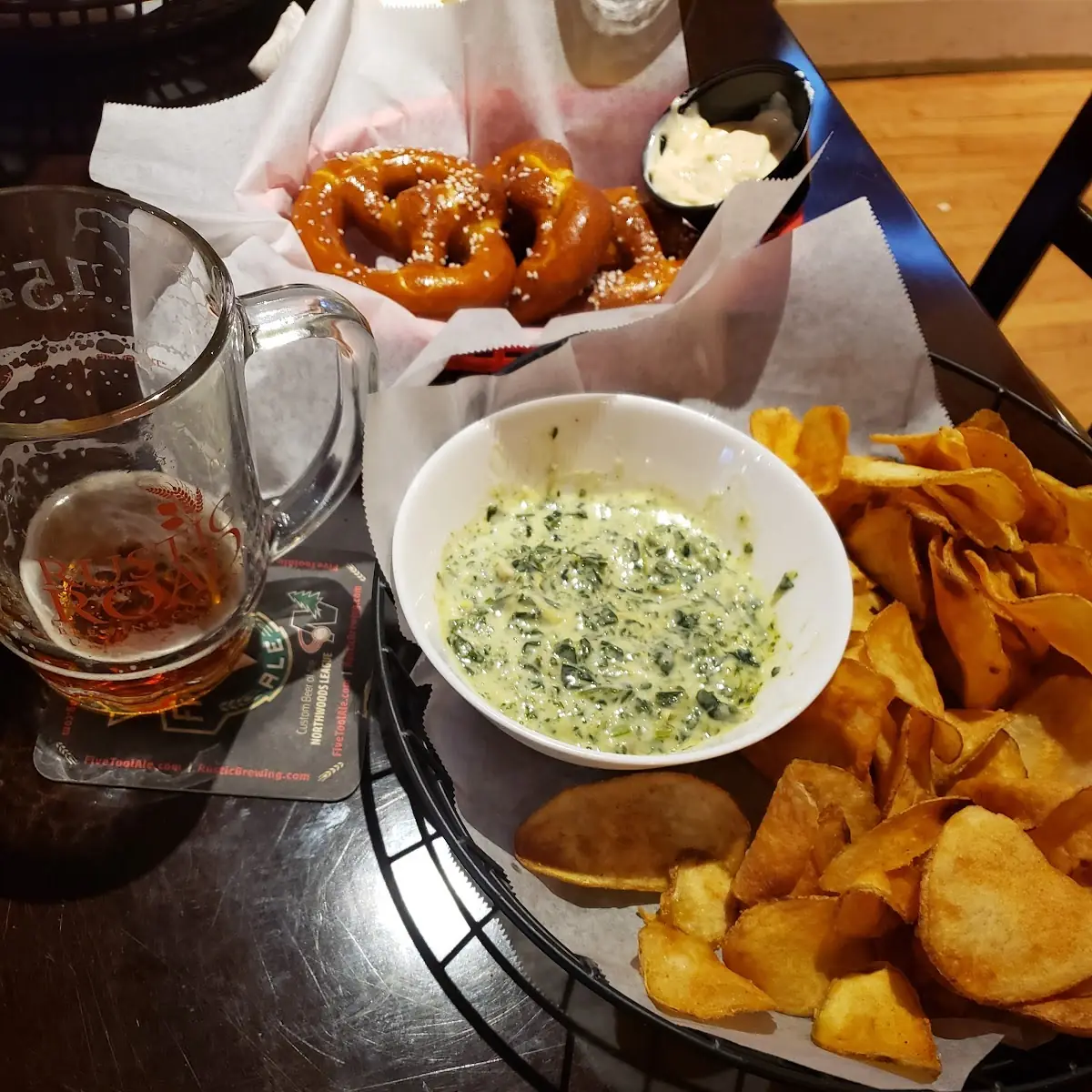 Spinach and Artichoke Dip & Soft Pretzels & Beer