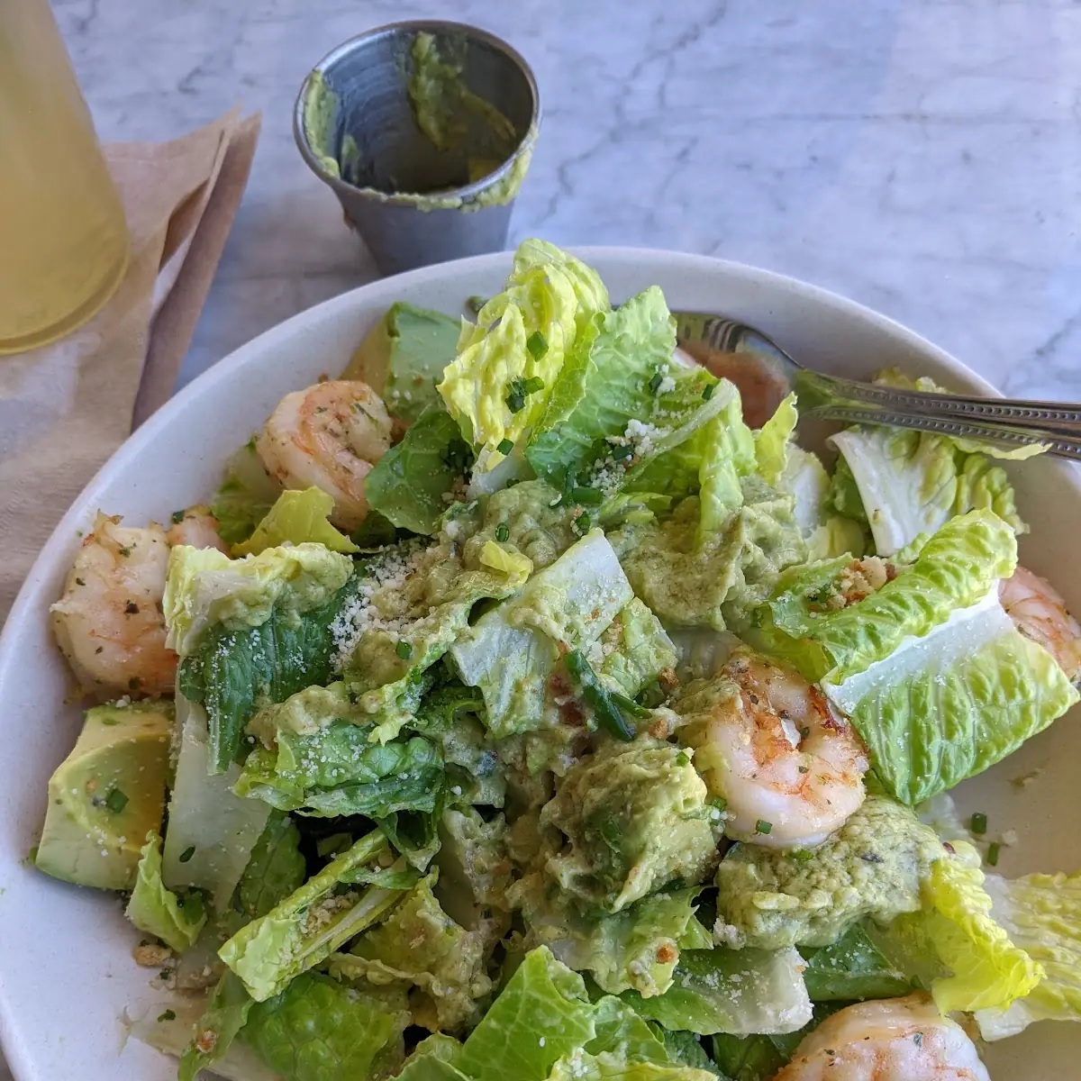 Avocado Cesar Salad with Shrimp