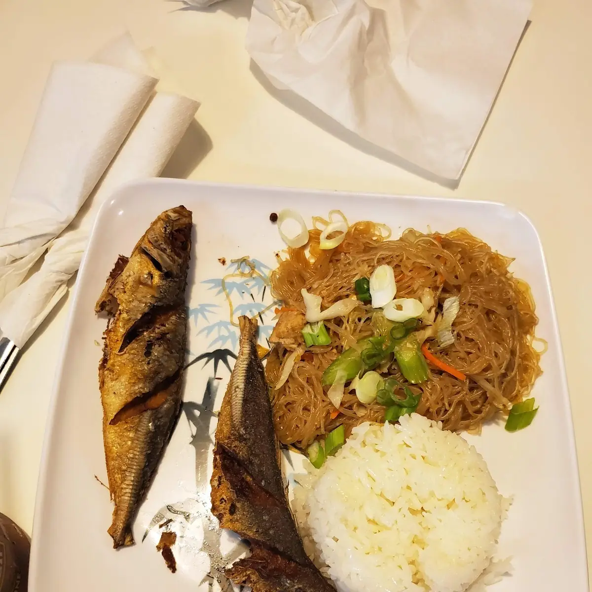 Fried Fish with Pancit and Rice